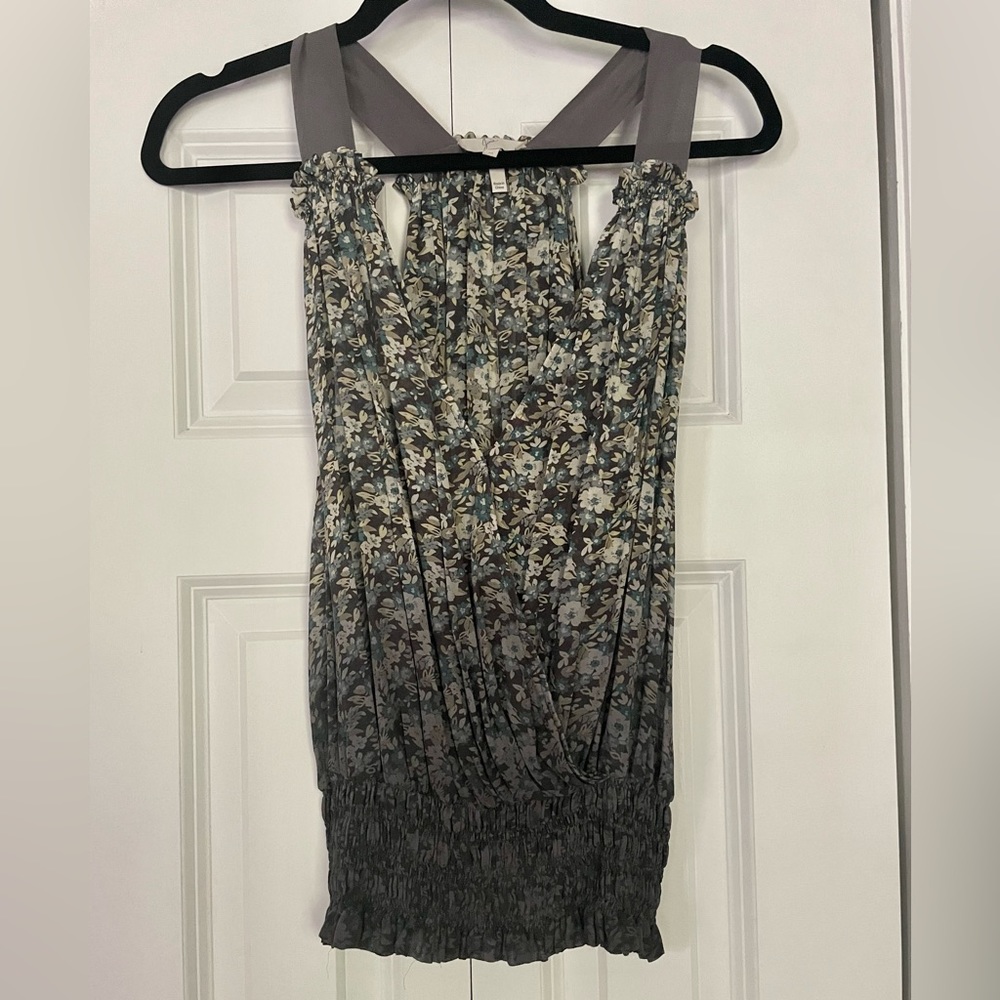 Joie sleeveless silk floral ruched top